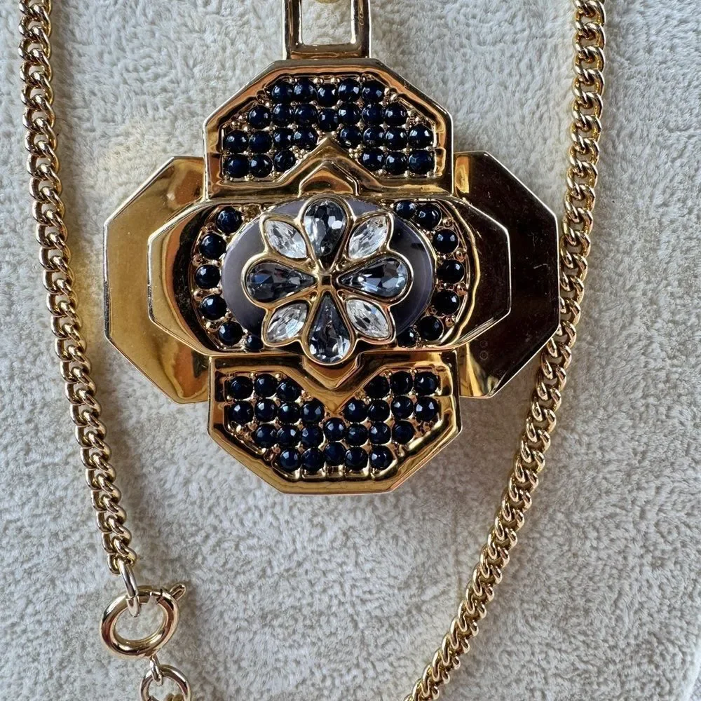 Ann Taylor Elegant Gold and Black Stones Pendant Necklace